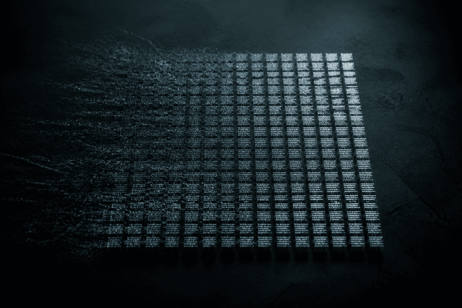 A 256-token canvas refining in parallel as diffusion noise settles into coherent text blocks