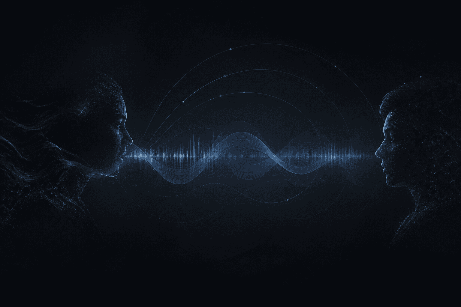 Flowing voice waveforms crossing a live duplex stream with a separate async tool path