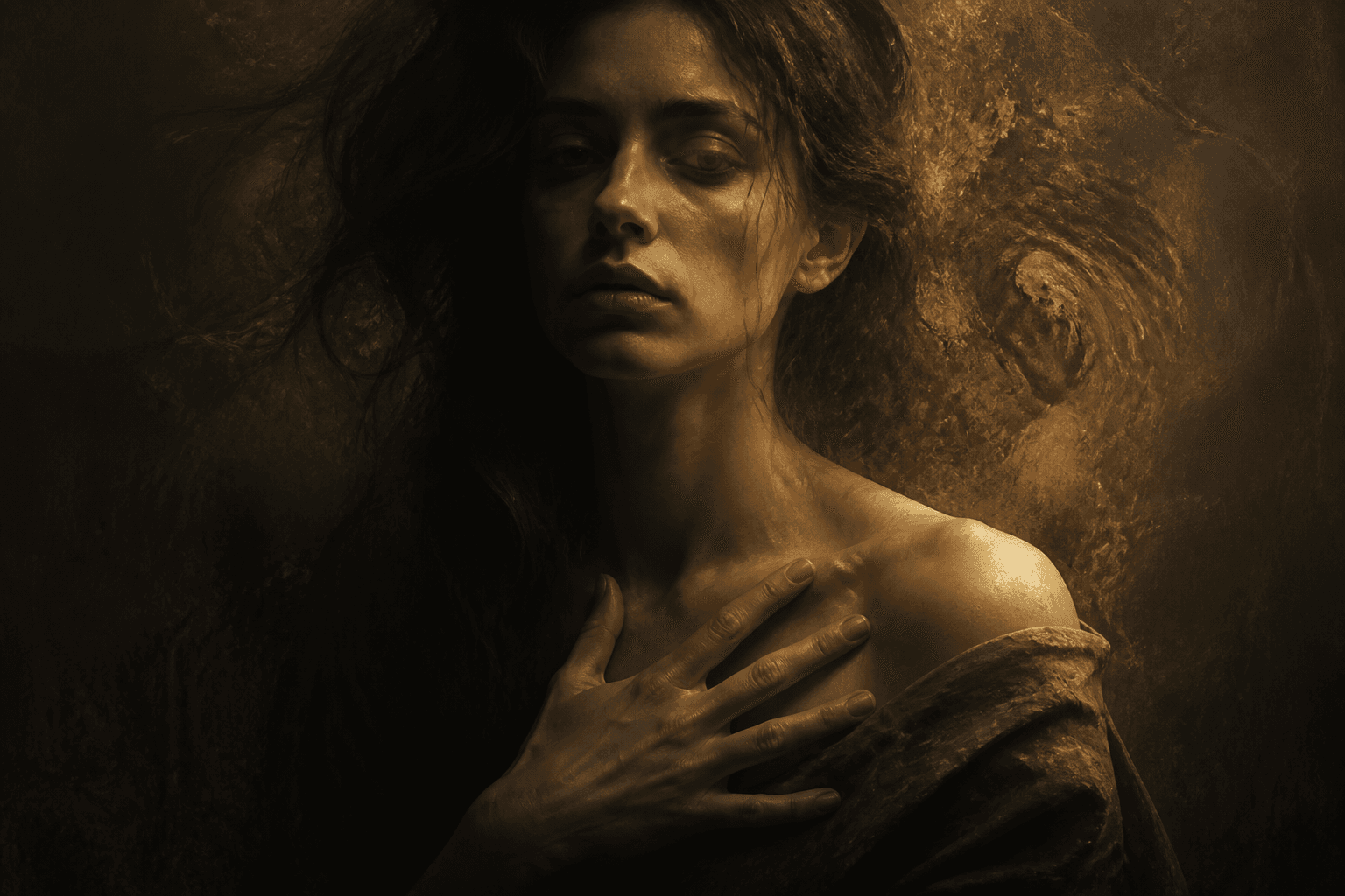 A photoreal portrait emerging from a painterly synthetic dream