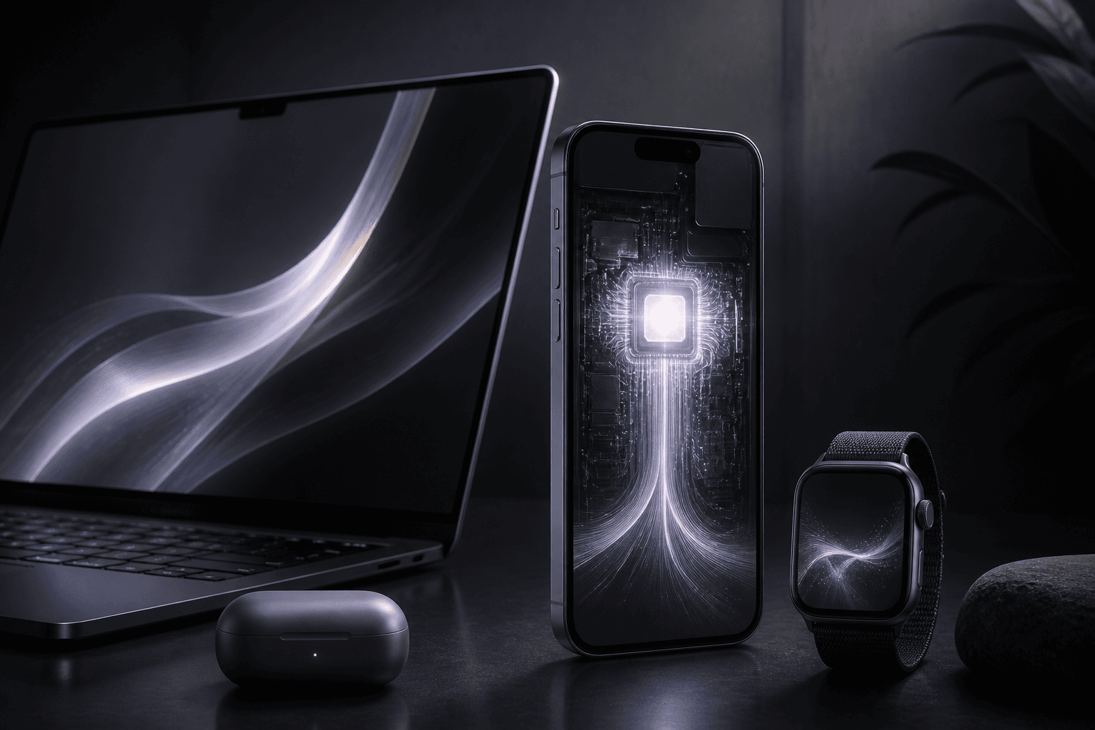 A private intelligence core glowing across a premium device ecosystem