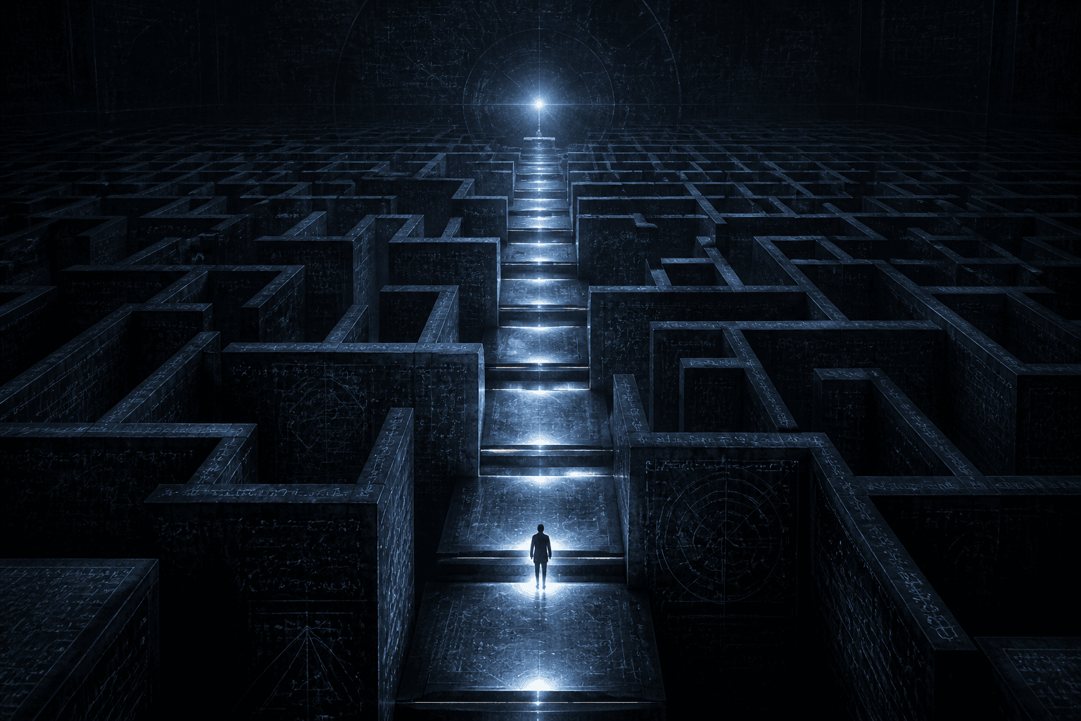 Luminous reasoning steps crossing a dark mathematical labyrinth
