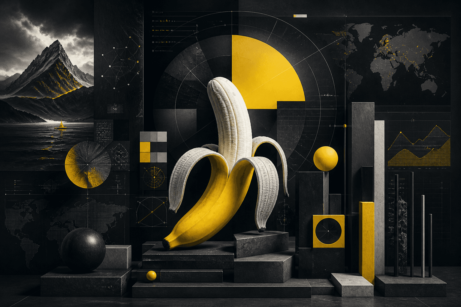 A professional visual system of precise diagrams, maps, and complex composition