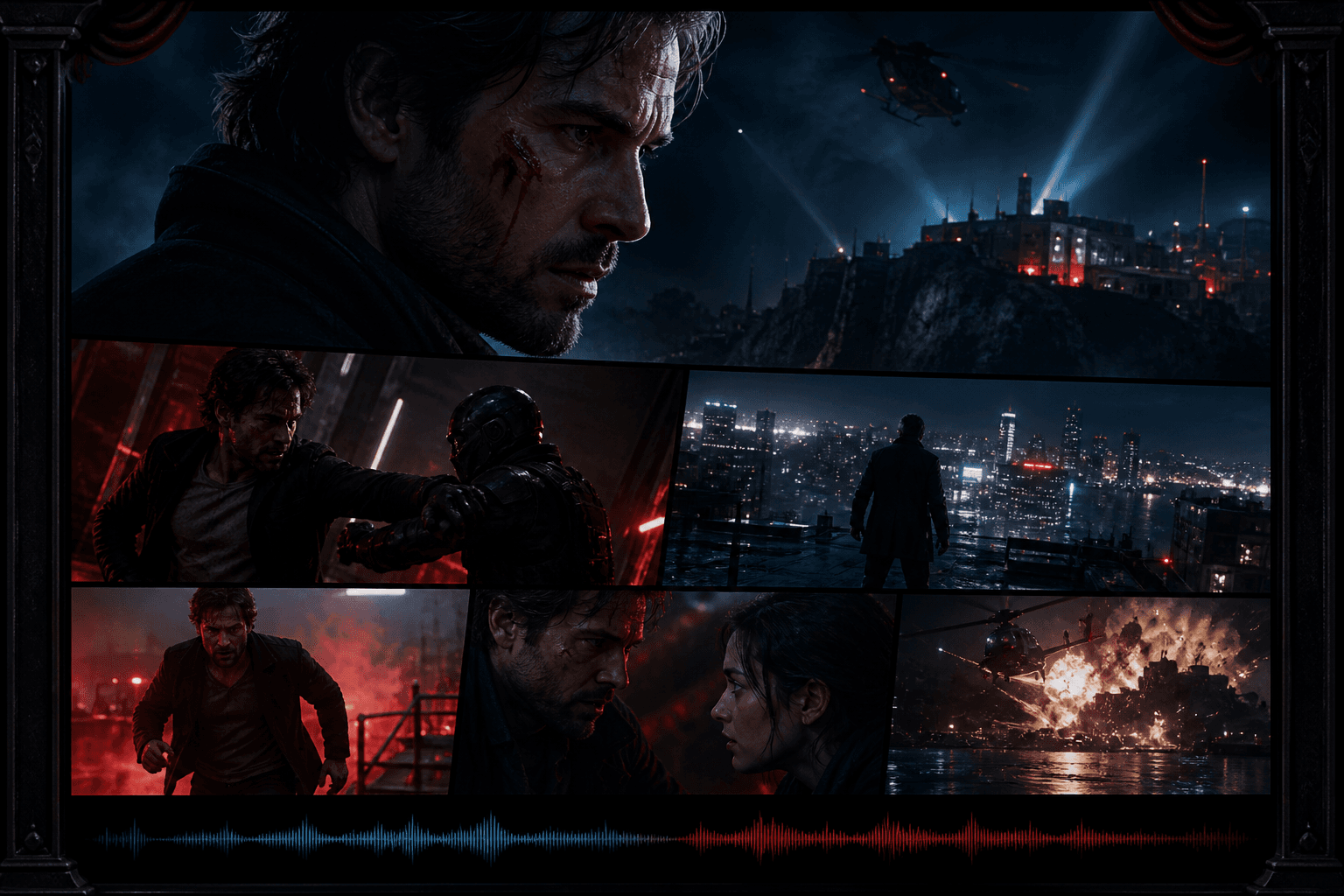 A coherent multi-shot synthetic action film with synchronized sound