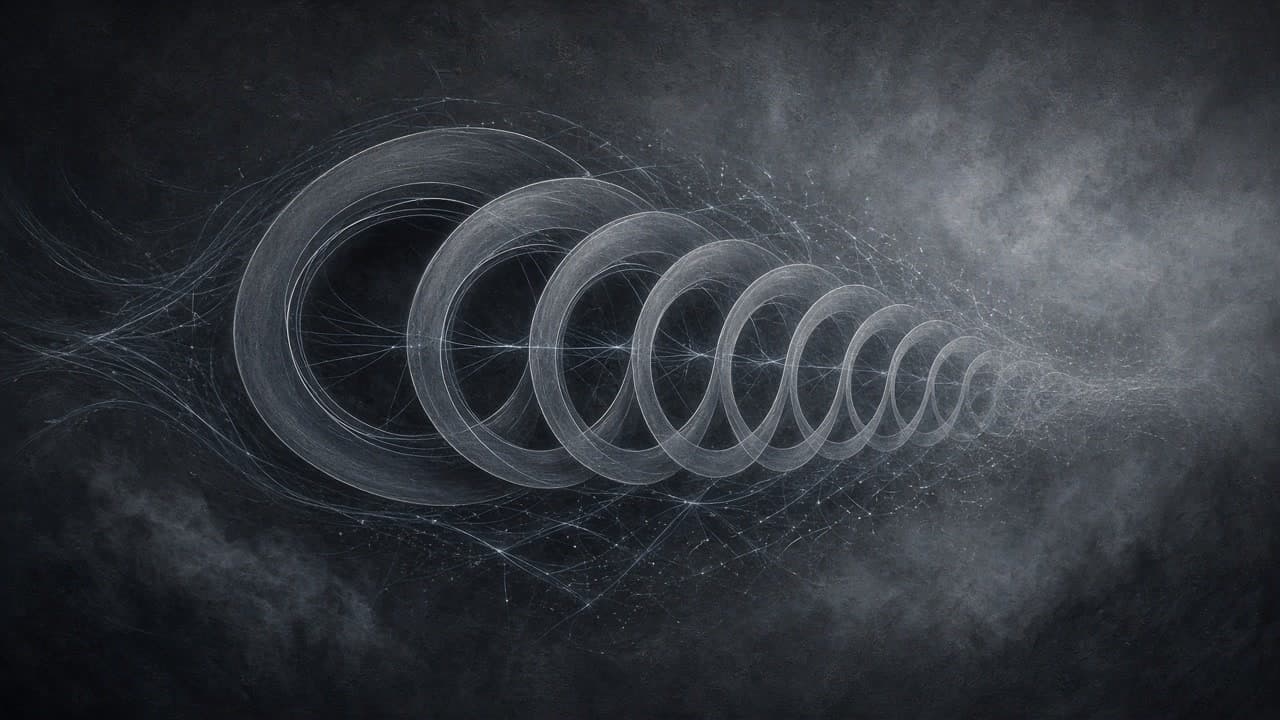 Concentric luminous loop filaments forming a cold amplitude tunnel in charcoal mist