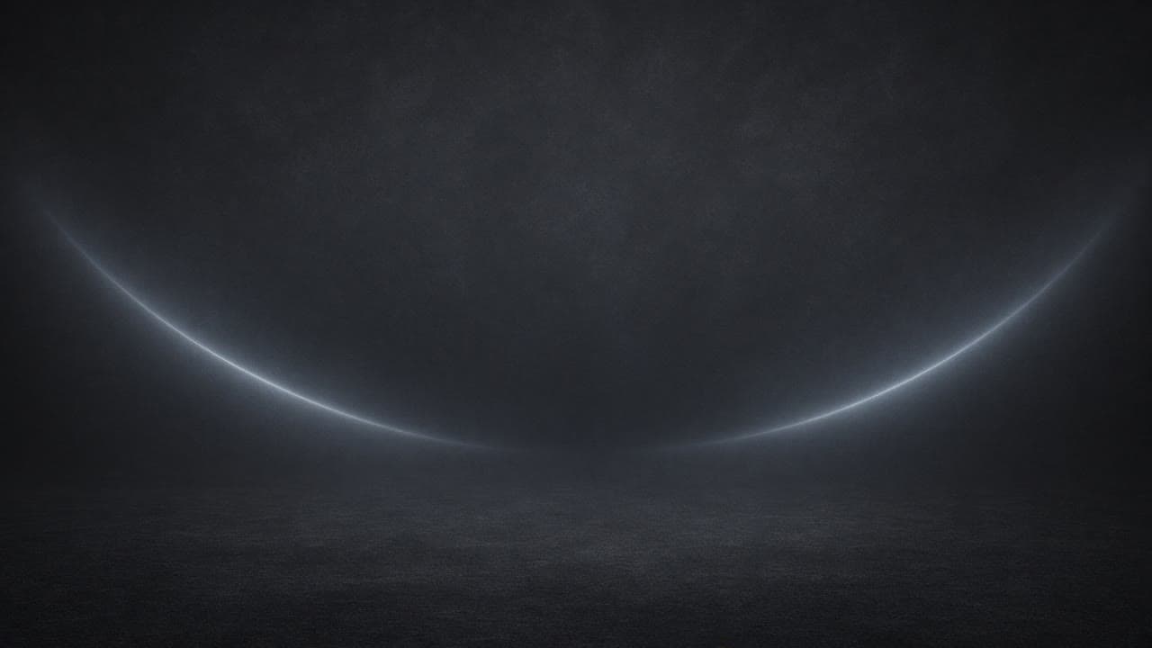 Two faint cold-white conversational arcs meeting over a calm graphite plane